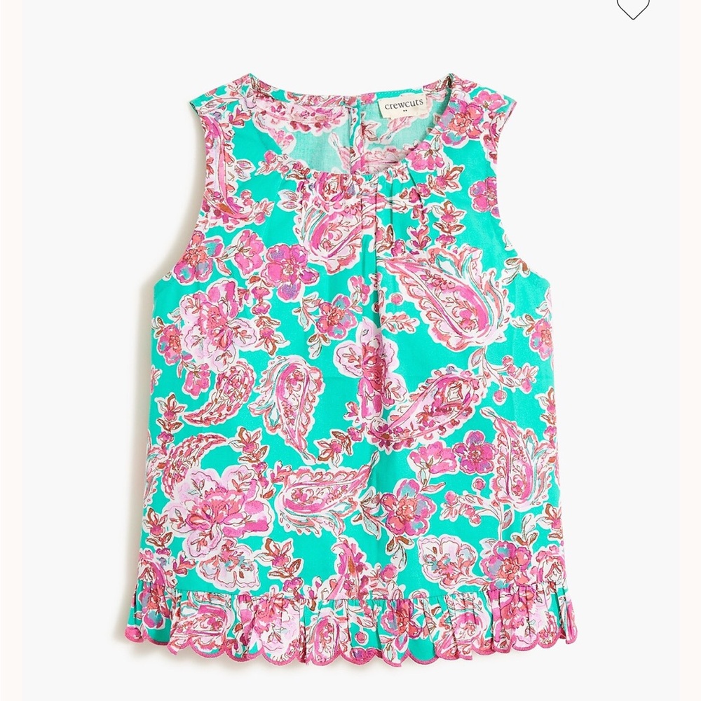 Crewcuts Pink and Turquoise Floral Scalloped Top and skirt